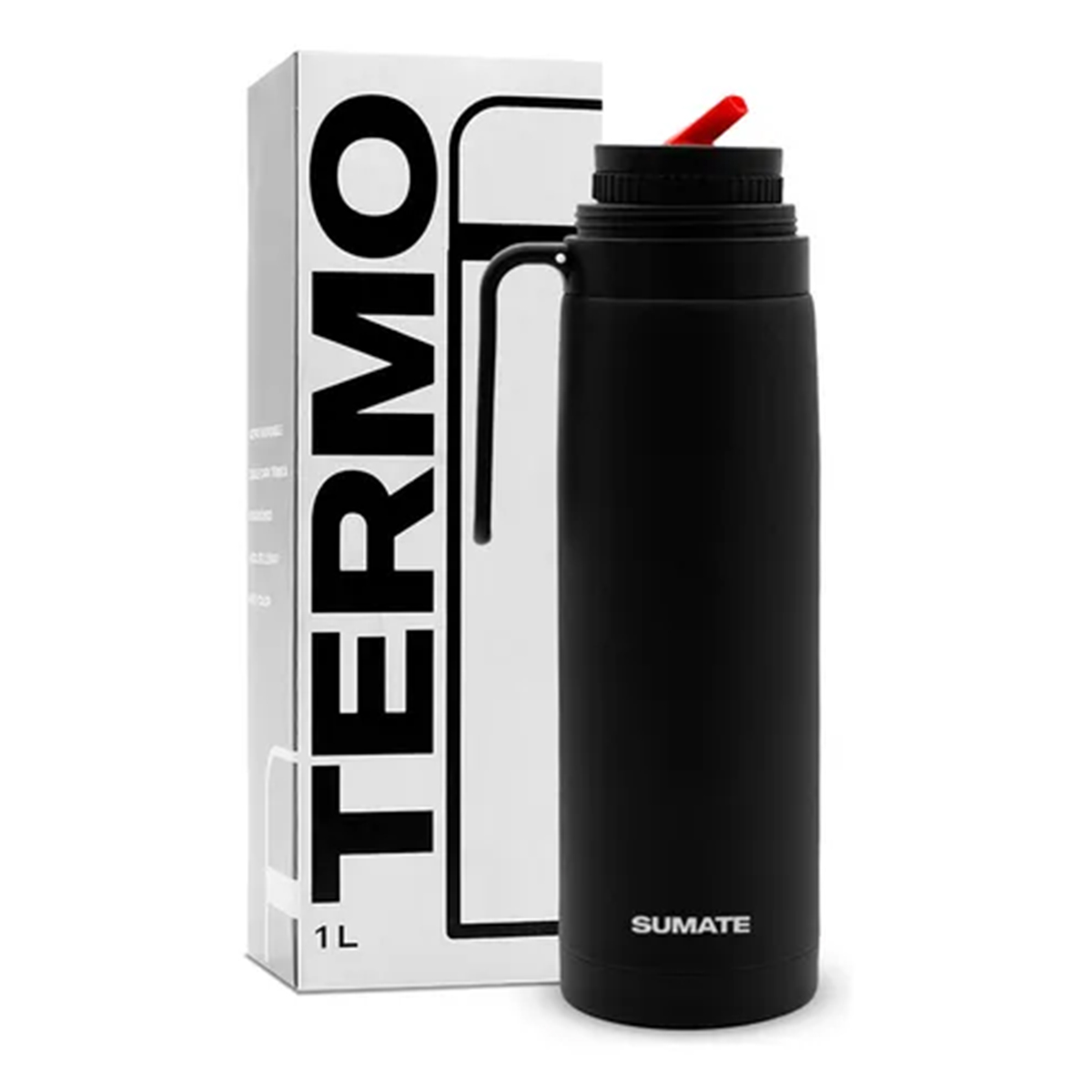 Termo Sumate 1 Litro Acero Inoxidable Con Manija negro