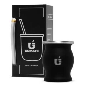 Mate Termico Sumate Acero Inoxidable Mas Bombilla Premium Color Copa Negro